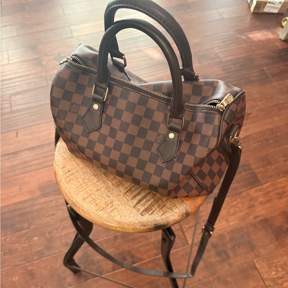 Brown Checkered Handbag